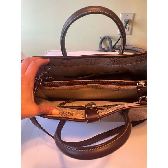 Dooney and Bourke Signature Monogram Canvas and Leather Handbag - Picture 3 of 6